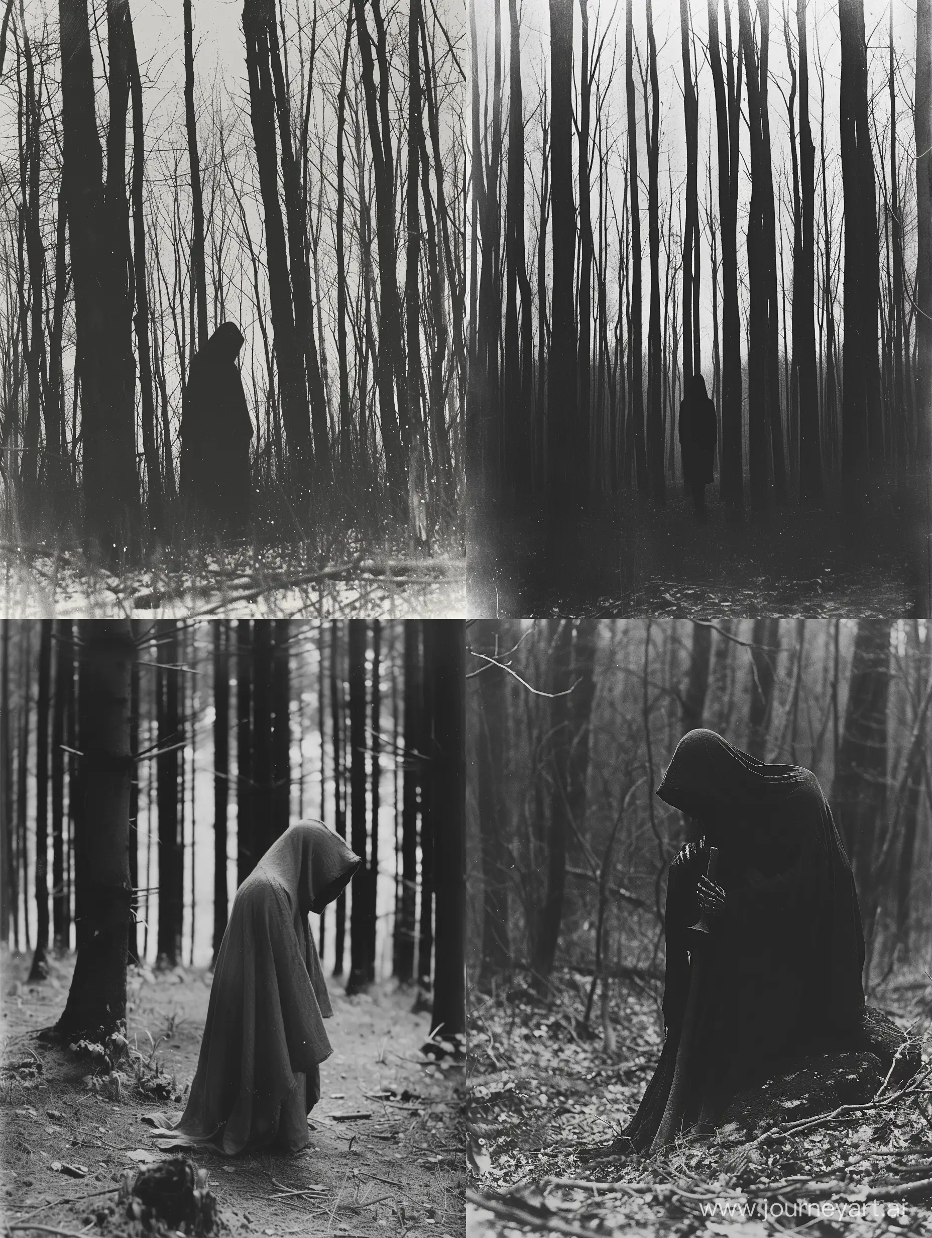 Eerie-Pagan-Ritual-Unfolding-in-Minimalist-Forest-Creepy-Grayscale-Witchcore-Folk-Horror