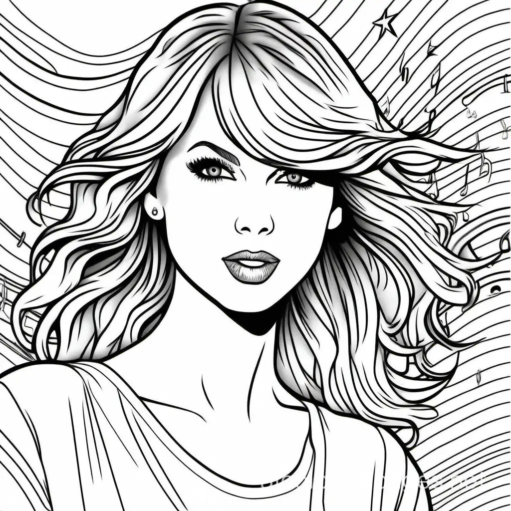 Taylor-Swift-Singing-Coloring-Page-Simple-Line-Art-on-White-Background