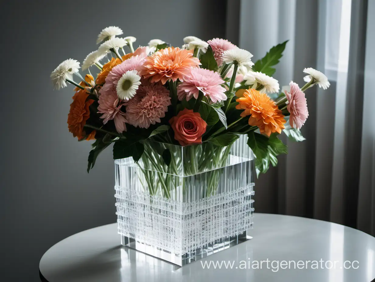Букет цветов в хрустальный вазе на столе