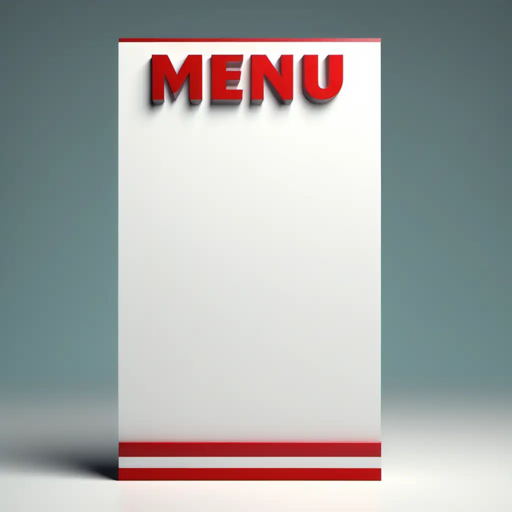 Retro 3D Menu Design on Blank White Page with Red and White Elements