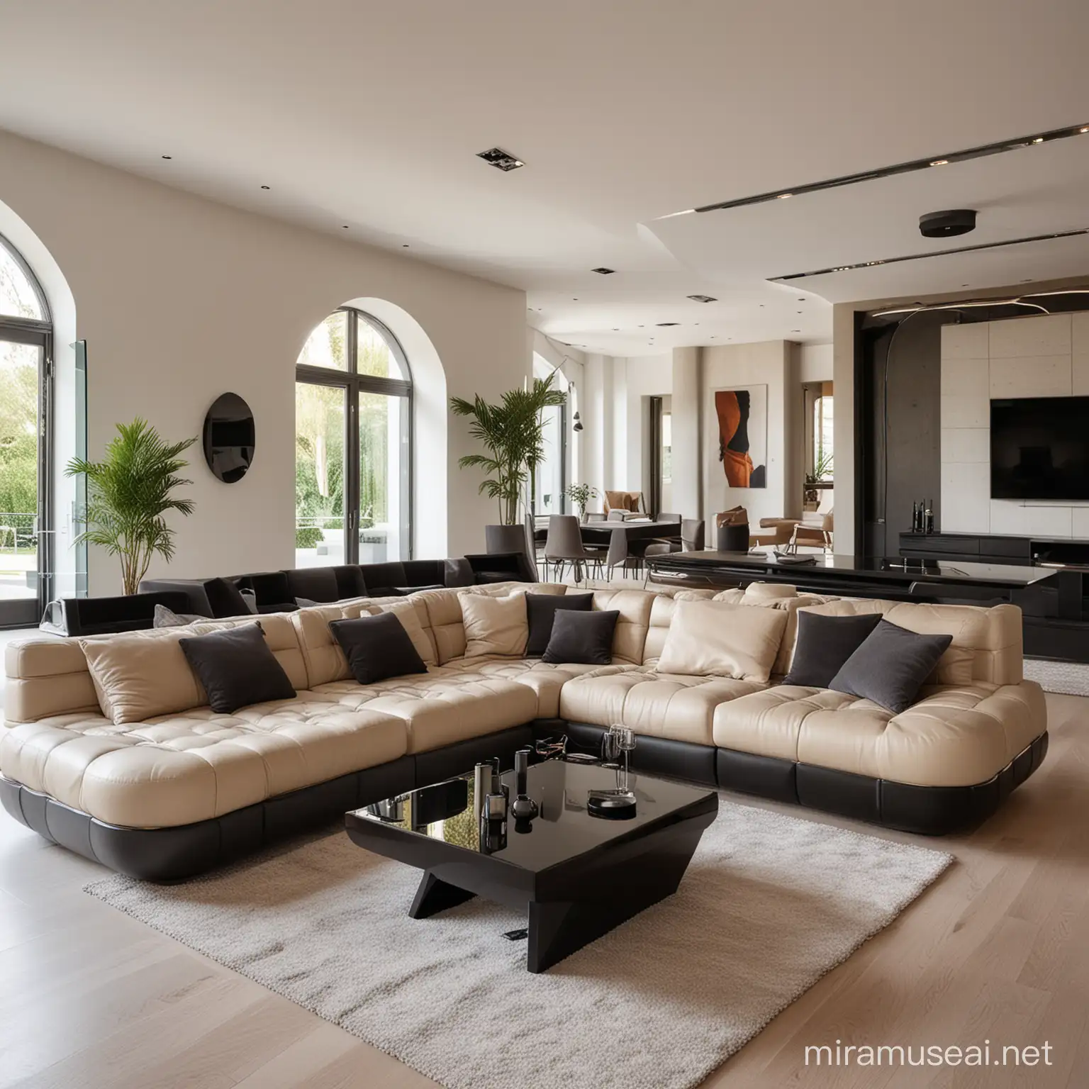 Futuristic Villa Interior with Modular Sofa and HighTech Gadgets