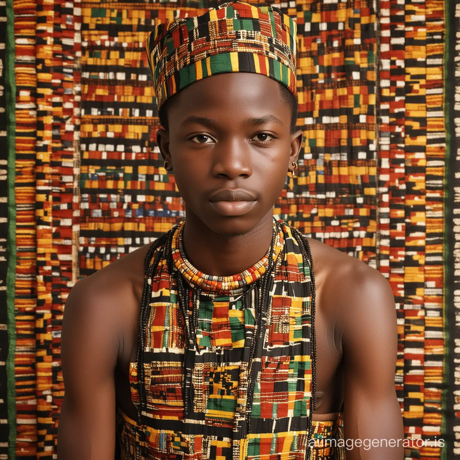 15 year old Akan king adorn with Kente cloth