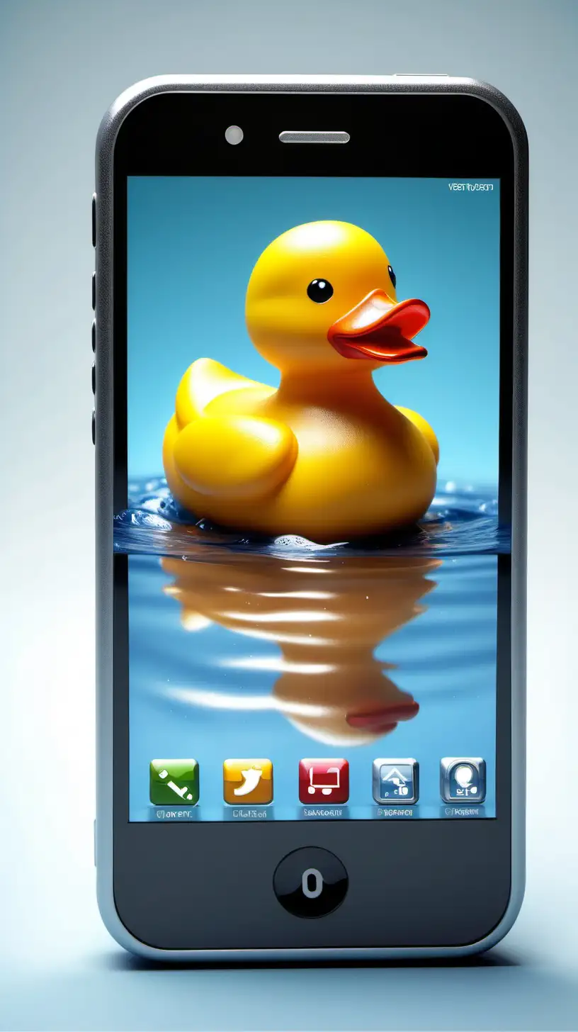 A rubber ducky in a mobile phone, ultra detailed