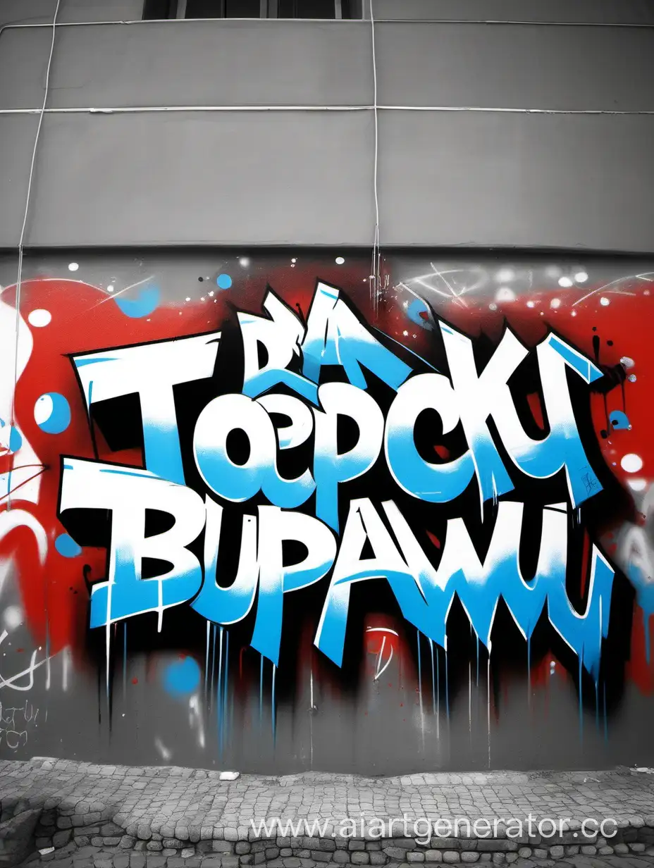 нарисуй мне красивое граффити сине-красно белое где написано "TOPODCKUE BUPAWU "