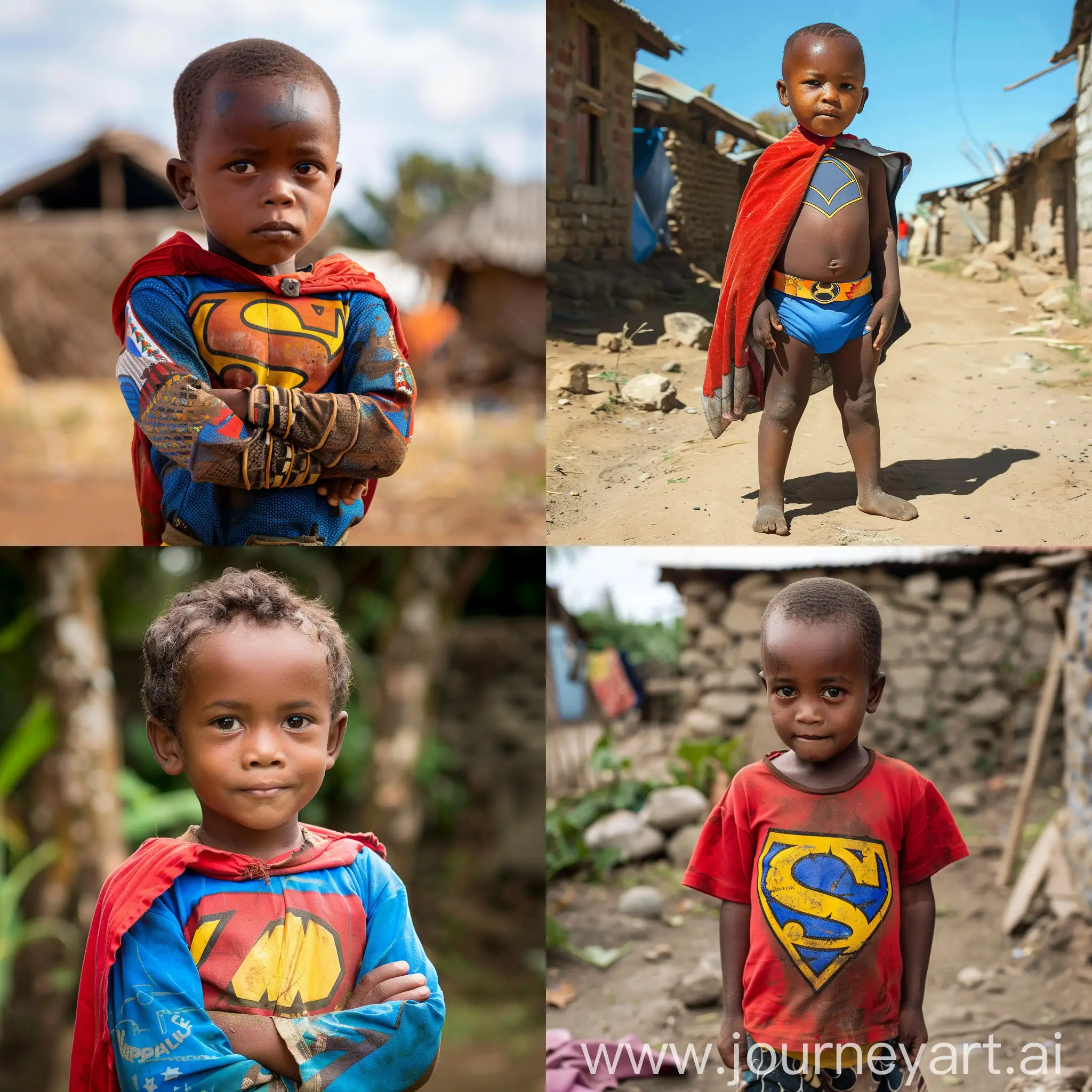 un petit garçon malagasy avec des habiles de super hero