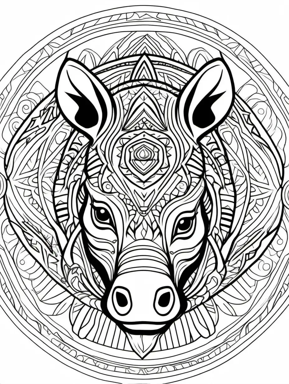 coloring page for children, mandala, rhinoceros images, white background, clear line art, fine line art