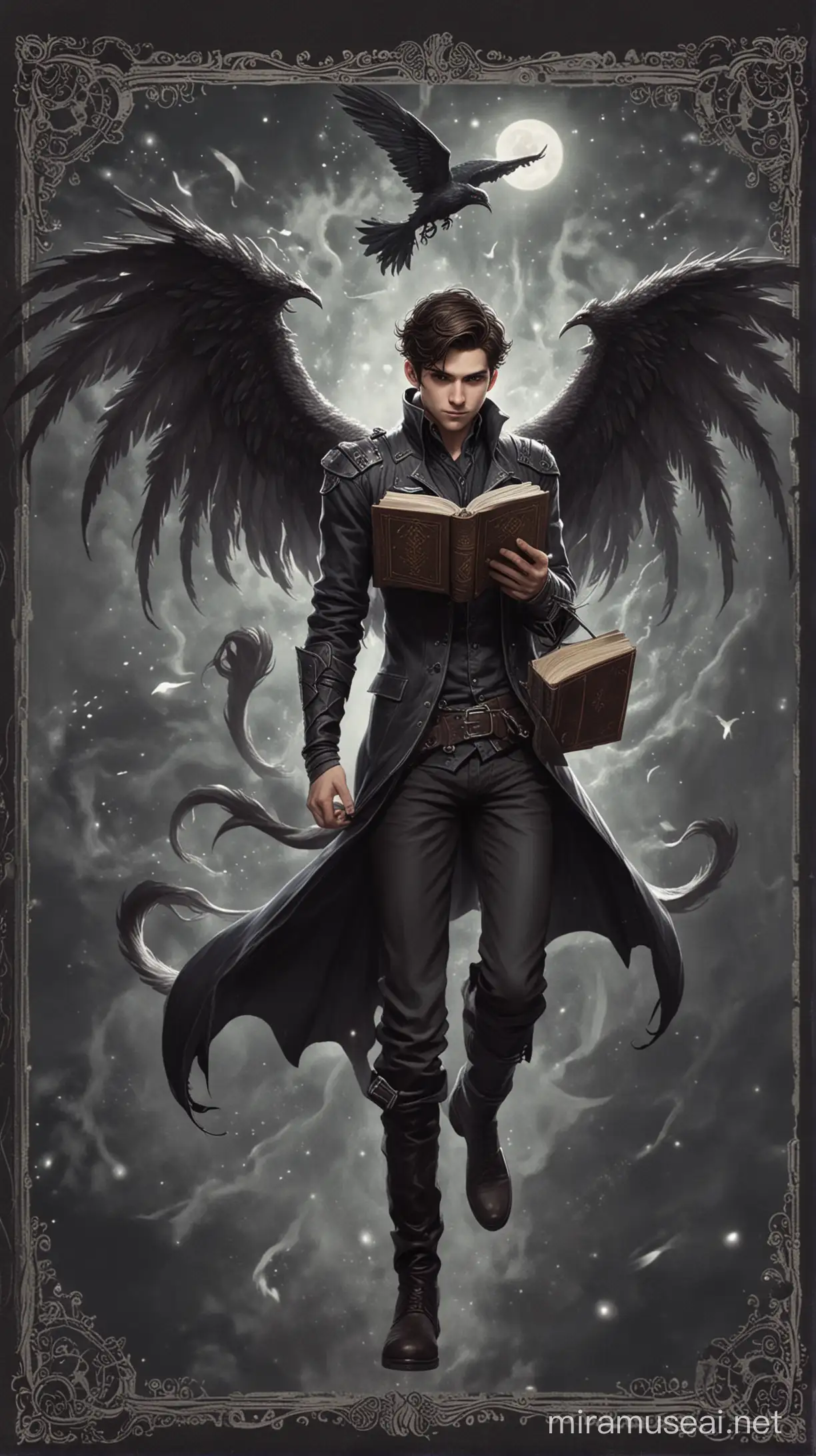 the guy who have wings and tail and he also have an eldritch spellbook  and have his right arm somewhat exposed So I sorta want him floating, book infront of him at an angle, like if you were to hold a book infront of you to read.