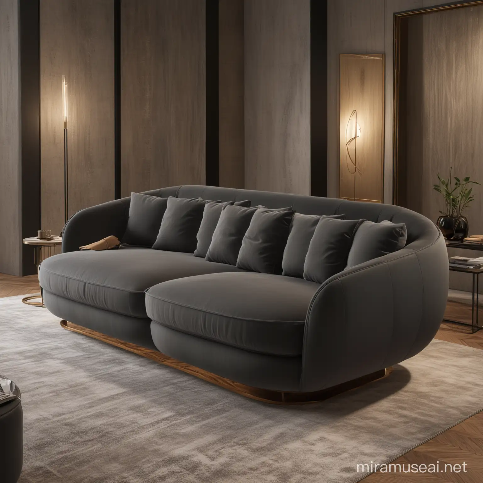 Elegant Sofa Design with Fine Wood Detail and Luxurious Black Gold Accents