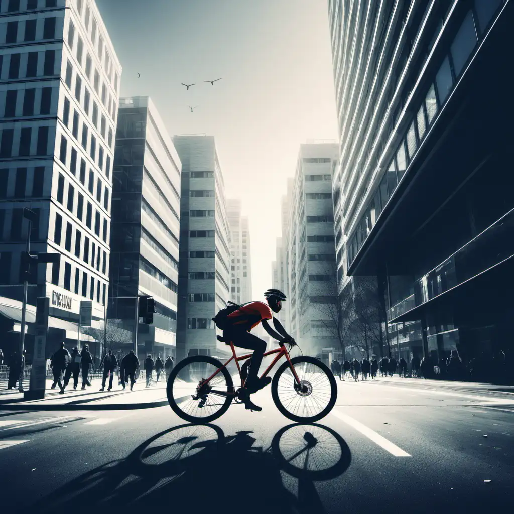 Urban Cyclist in Cityscape Dynamic Biking Amidst Modern Metropolis