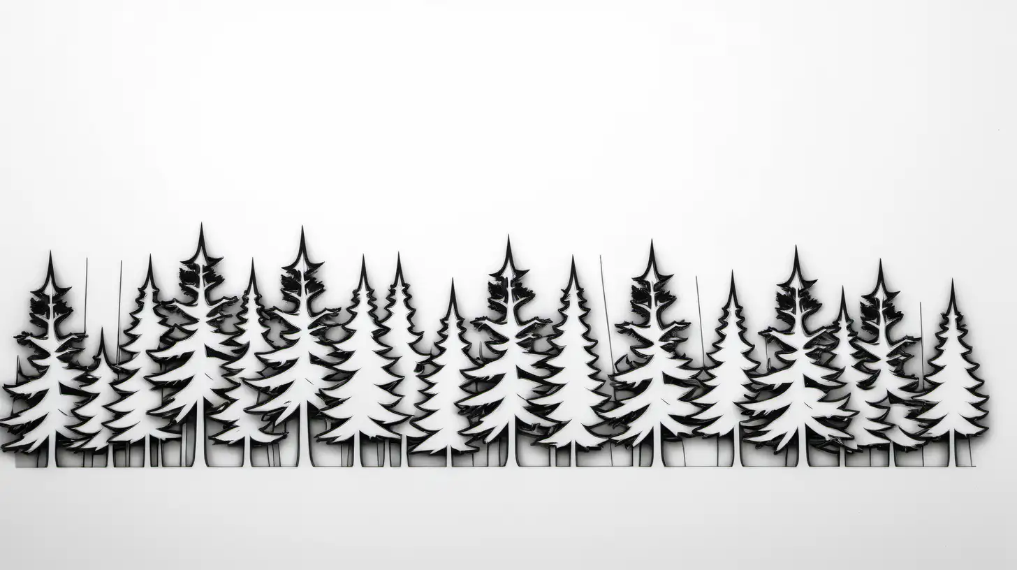 black and white pine tree line for cutting out with laser