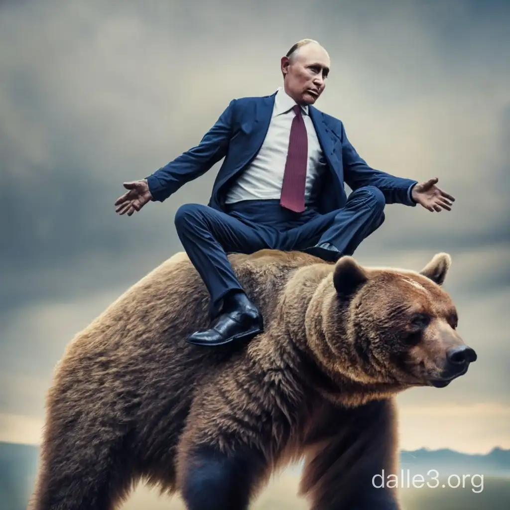 Russian President Putin Riding Majestically on a Bear Symbolic Power ...