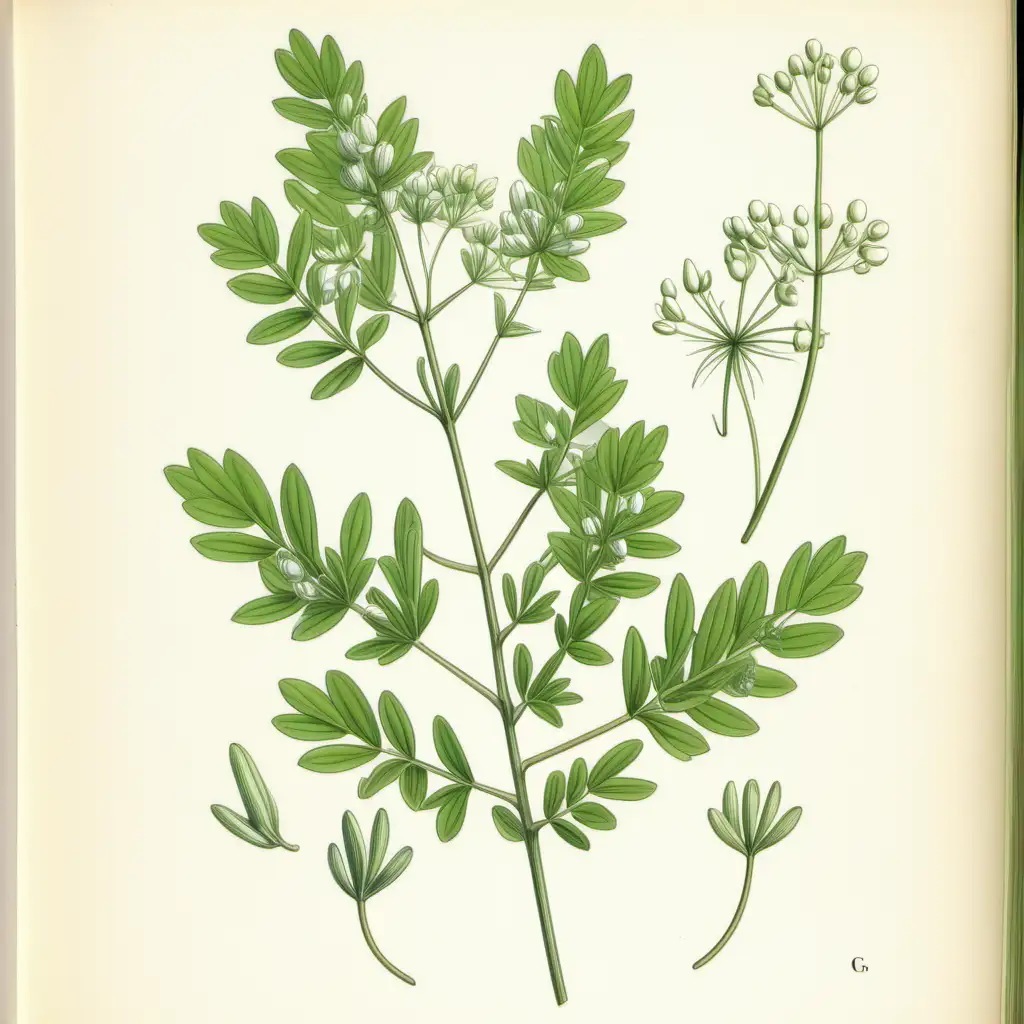 Botanical Illustration of the plant Galium aparine
 for a herb book