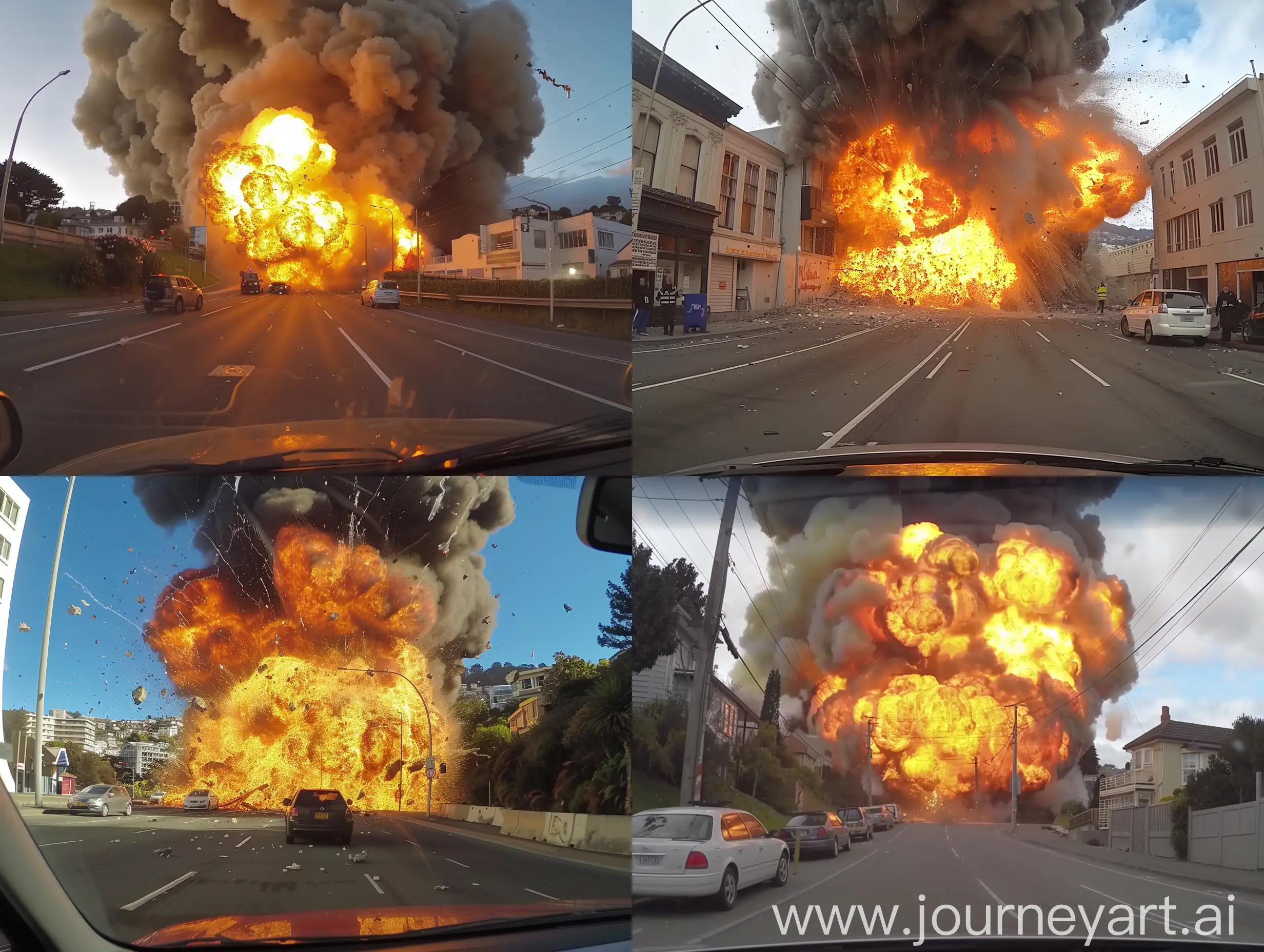 dashcam footage of a massive explosion in wellington, new zealand