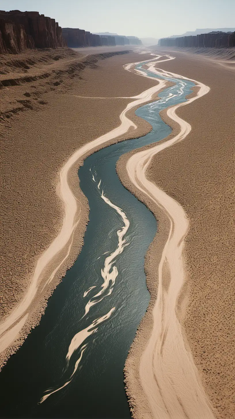 Lush Oasis A Serene River Nourishing the Desert Landscape