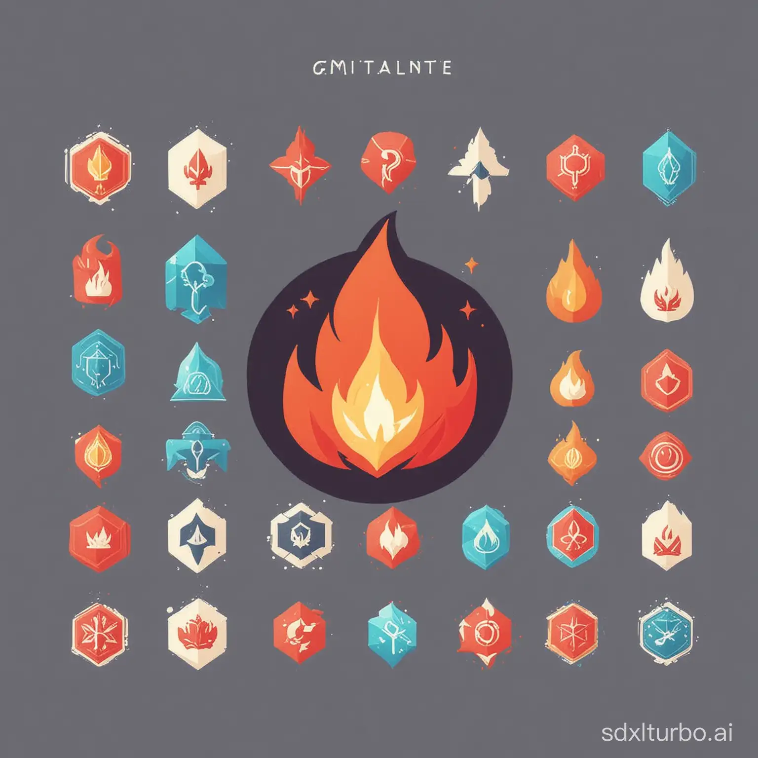 flat minimalist fantasy game icon, Spell fire, simple geometric shapes, solid colors, clean lines, modern vector style, high contrast, white background --ar 1:1 --s 750 --q 2