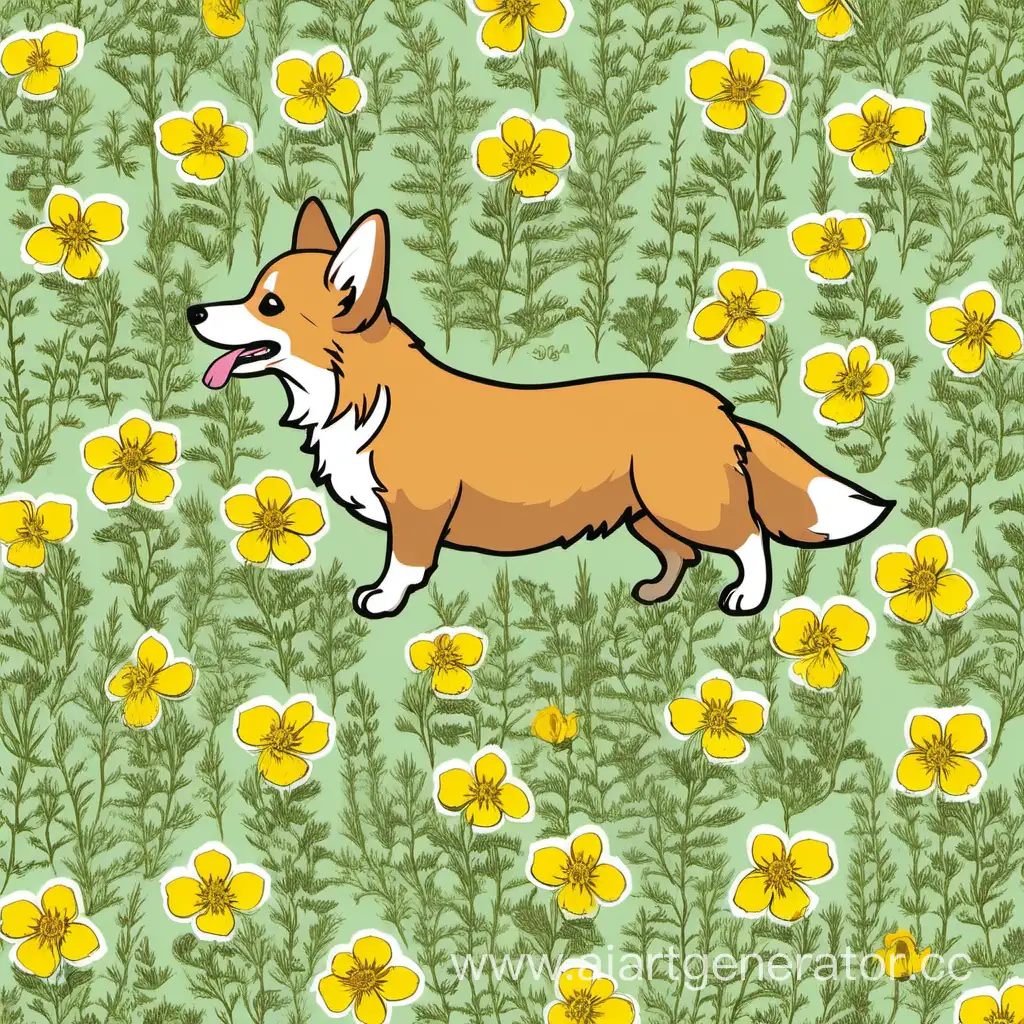 Colorful-Flower-Cinquefoil-with-Corgi-and-Fox