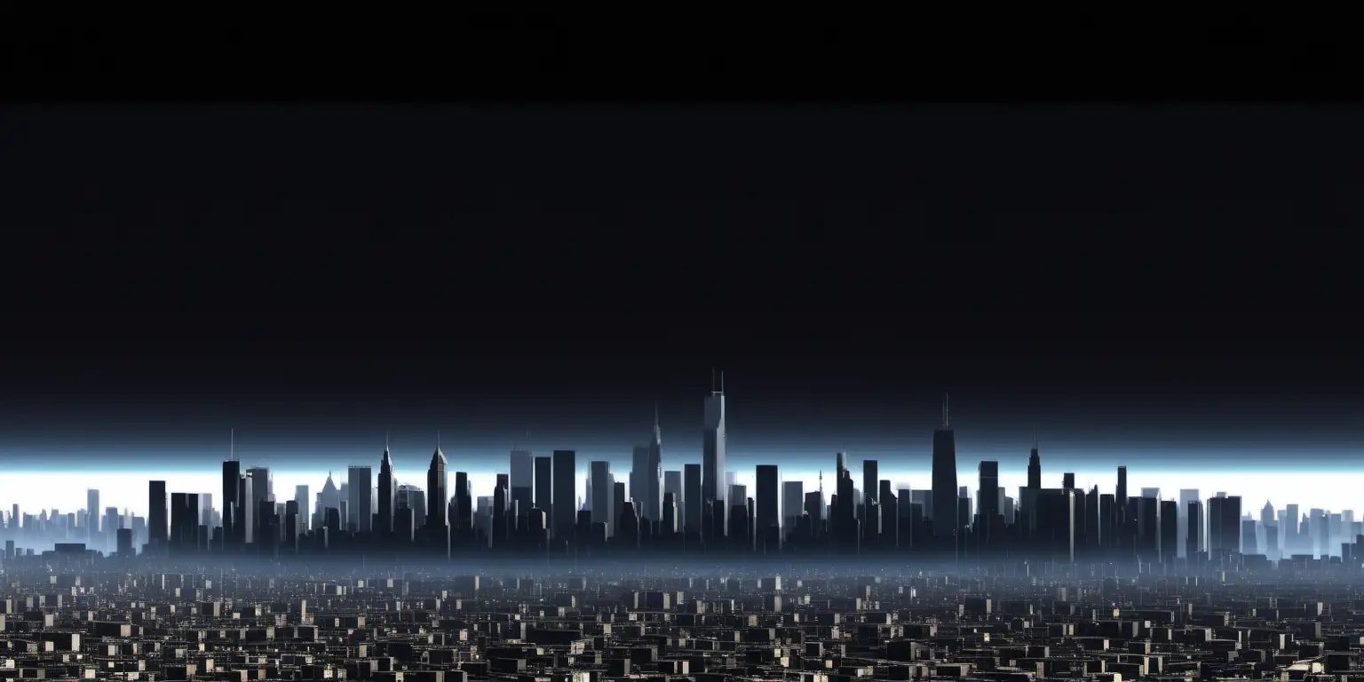high resolution texture, vibrant colors, neutral lighting, no specular lights, A skyline of a big city at daytime. Black background, no sky. To be used as a panoramic background in a 3D-application or game-engine

