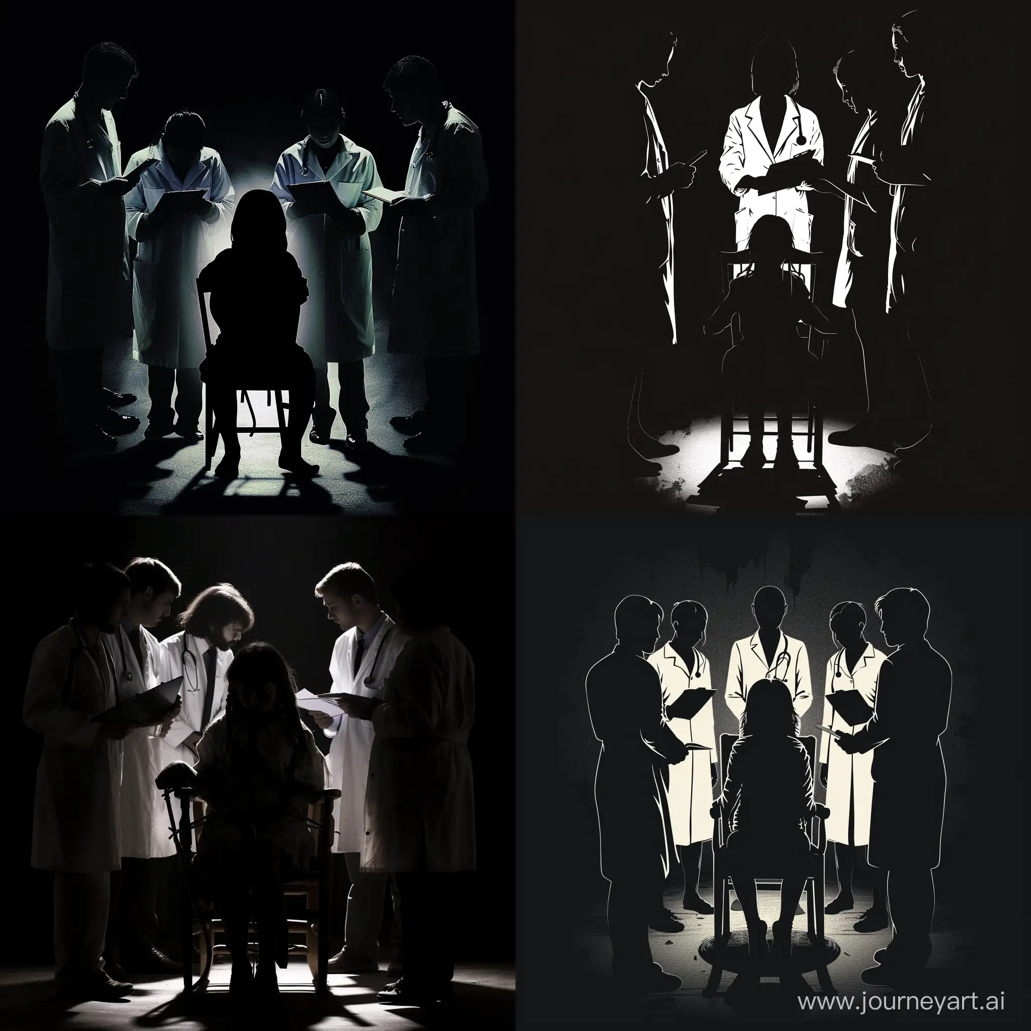 Doctors-Silhouetted-Around-Mentally-Disturbed-Girl-in-Straitjacket