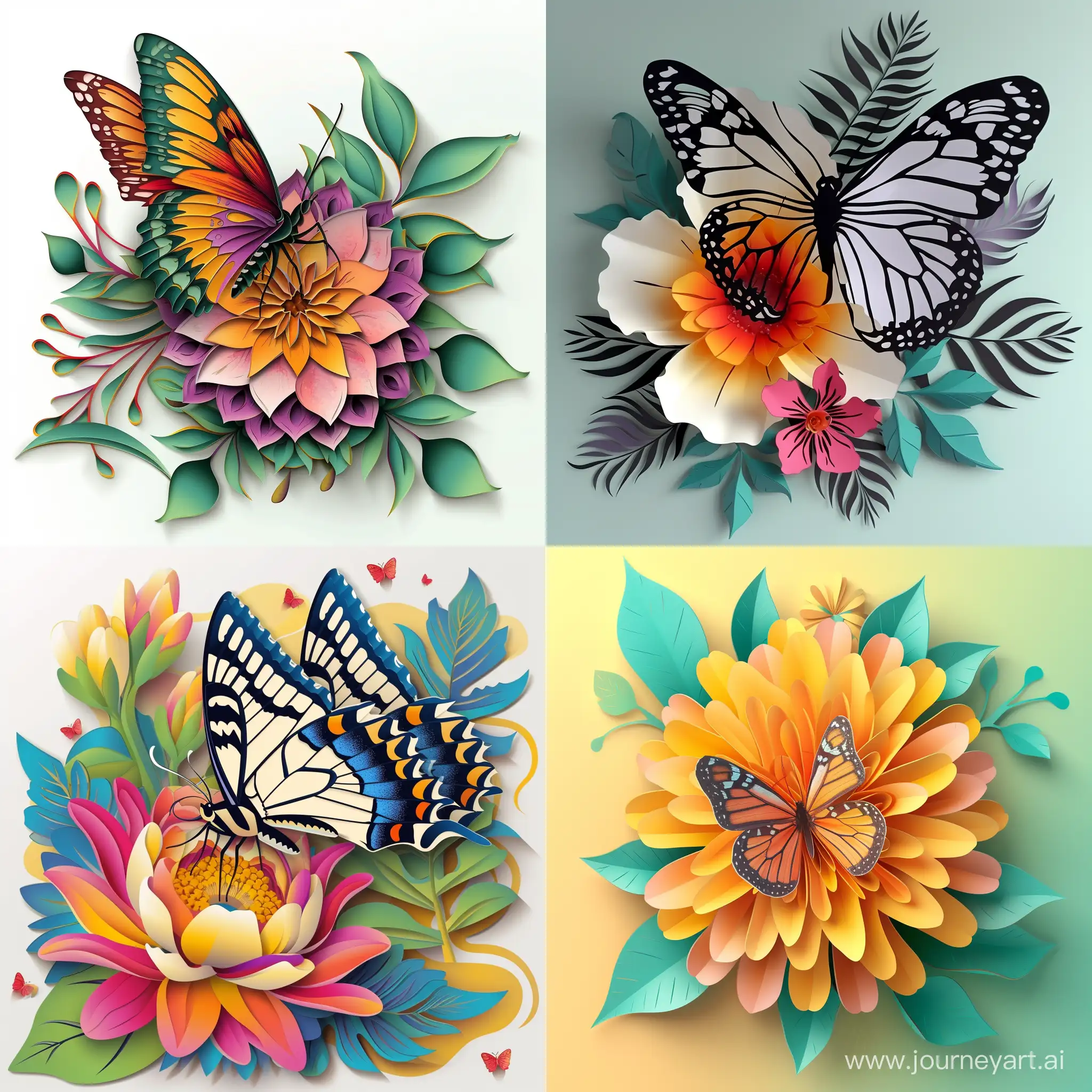 Exquisite-Butterfly-Cut-Paper-Art-on-Vibrant-Flower-HighQuality-Vector-Illustration