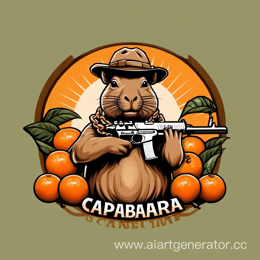 Capybara-Holding-Gun-Logo-with-Tangerines-Inscription