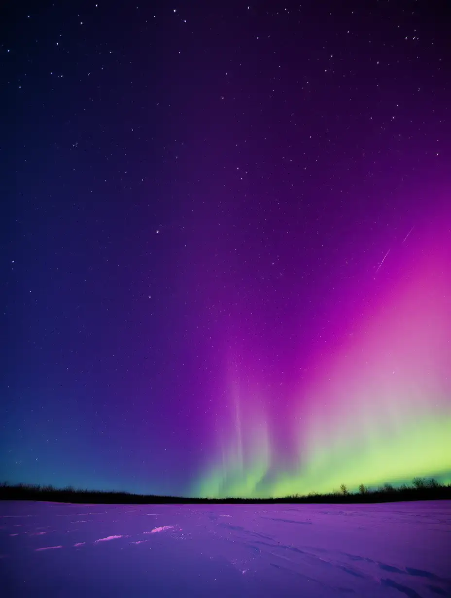 

northern light skies, purples and greenish yellow and fuscia only, with a lot of stars, sky only, flat horizon, no ground, no mountains, no snow, no trees, no trees, no mountains, no earth, only sky

