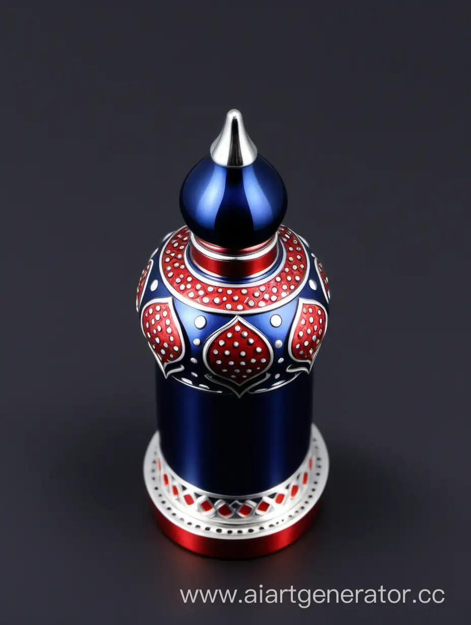 Elegant-Zamac-Perfume-Ornamental-Cap-in-Shiny-Dark-Blue-with-Matt-Red-and-White-Border
