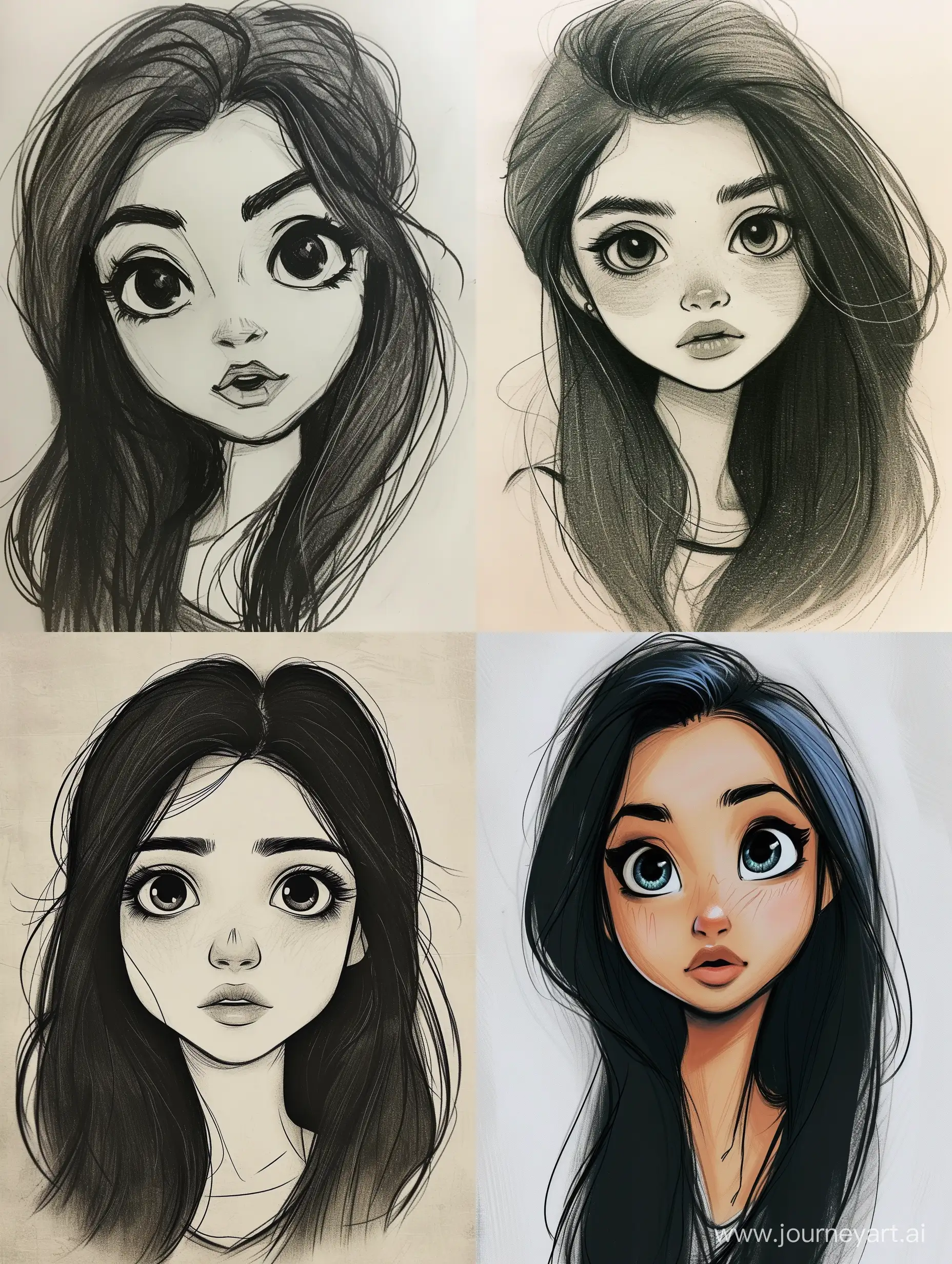 an Bangladeshi girl, sketched drawing, matisse style, the girl Bangladeshi has beautiful eyes and her hair is long length, her hair is black and cool style, her nose is big and wide, a single eyebrow, wider lips, oval face shape in 4k quality, girl is cute vibes with sexy eyes and beautiful