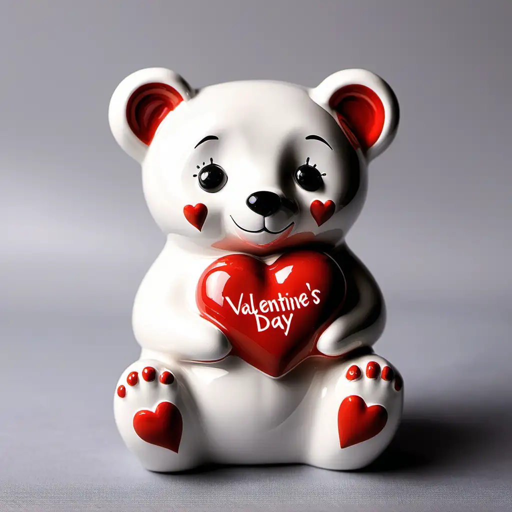 Adorable Valentines Day Ceramic Bear Figurine