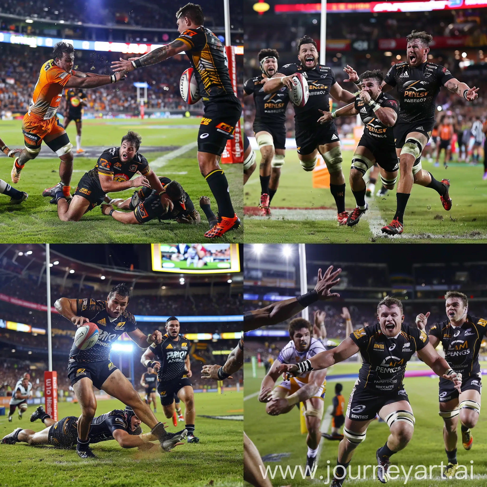 Penrith-Panthers-Players-Scoring-Against-Brisbane-Broncos-in-Intense-Match