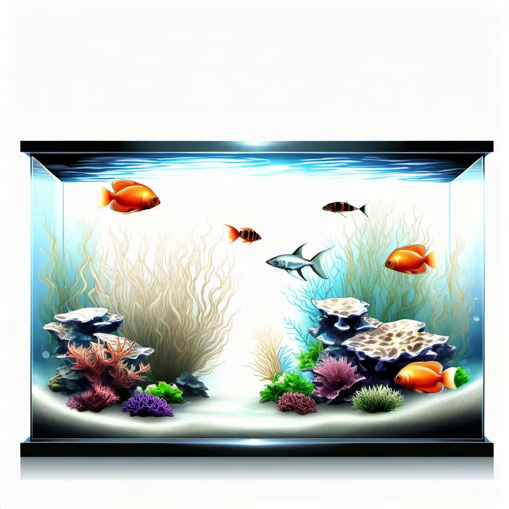 Vibrant Realistic Aquarium Illustration on a White Background