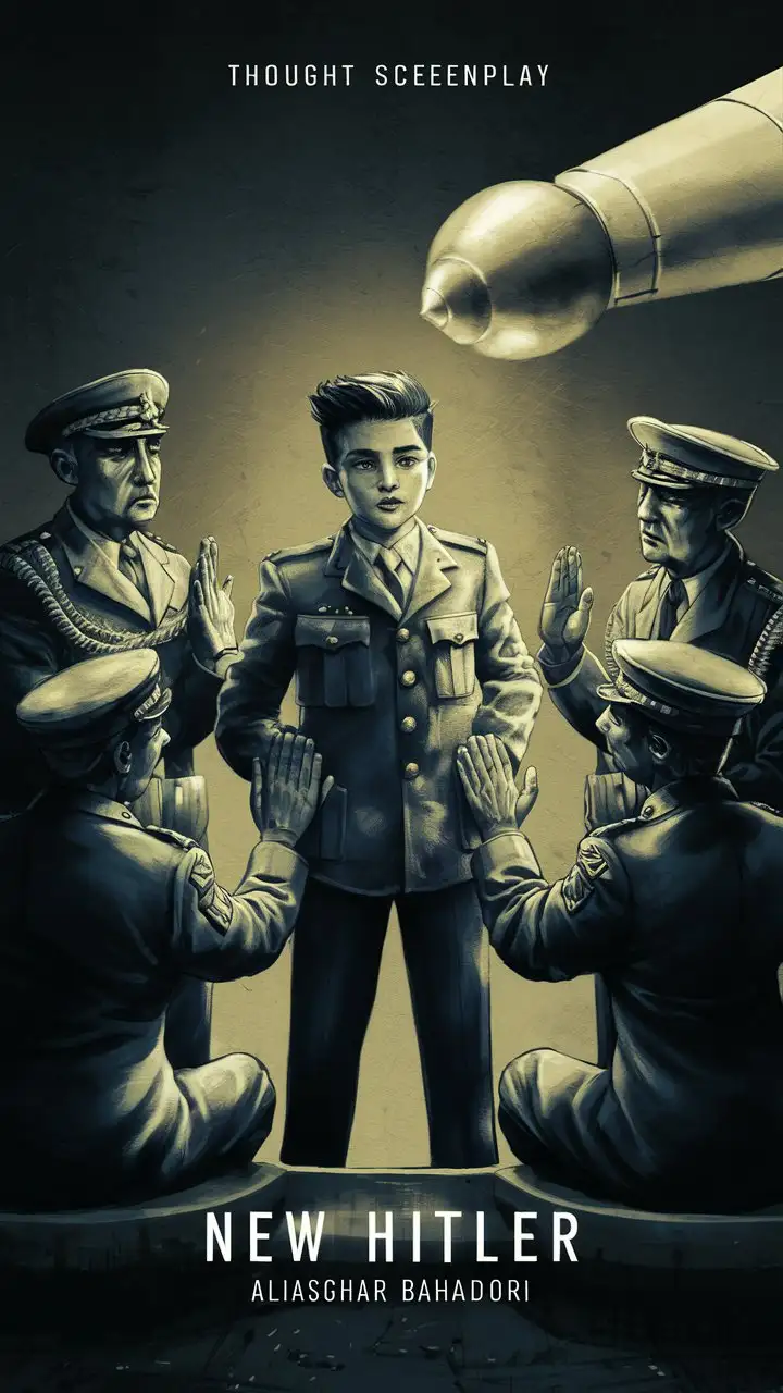 Attractive Teenage Military Hero with Generals and Atomic Bomb