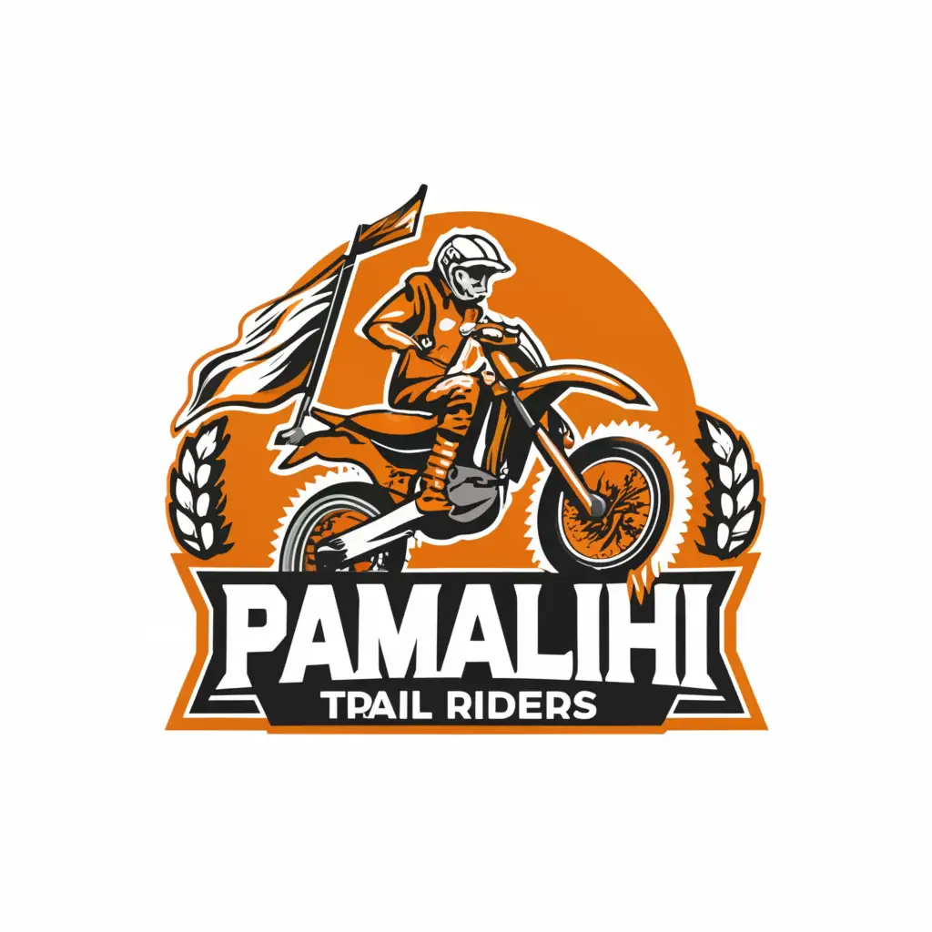 a logo design,with the text "PAMALIHI TRAIL RIDERS", main symbol:motorcross, FLAG, MOTOR RIDER,Moderate,be used in Automotive industry,clear background
