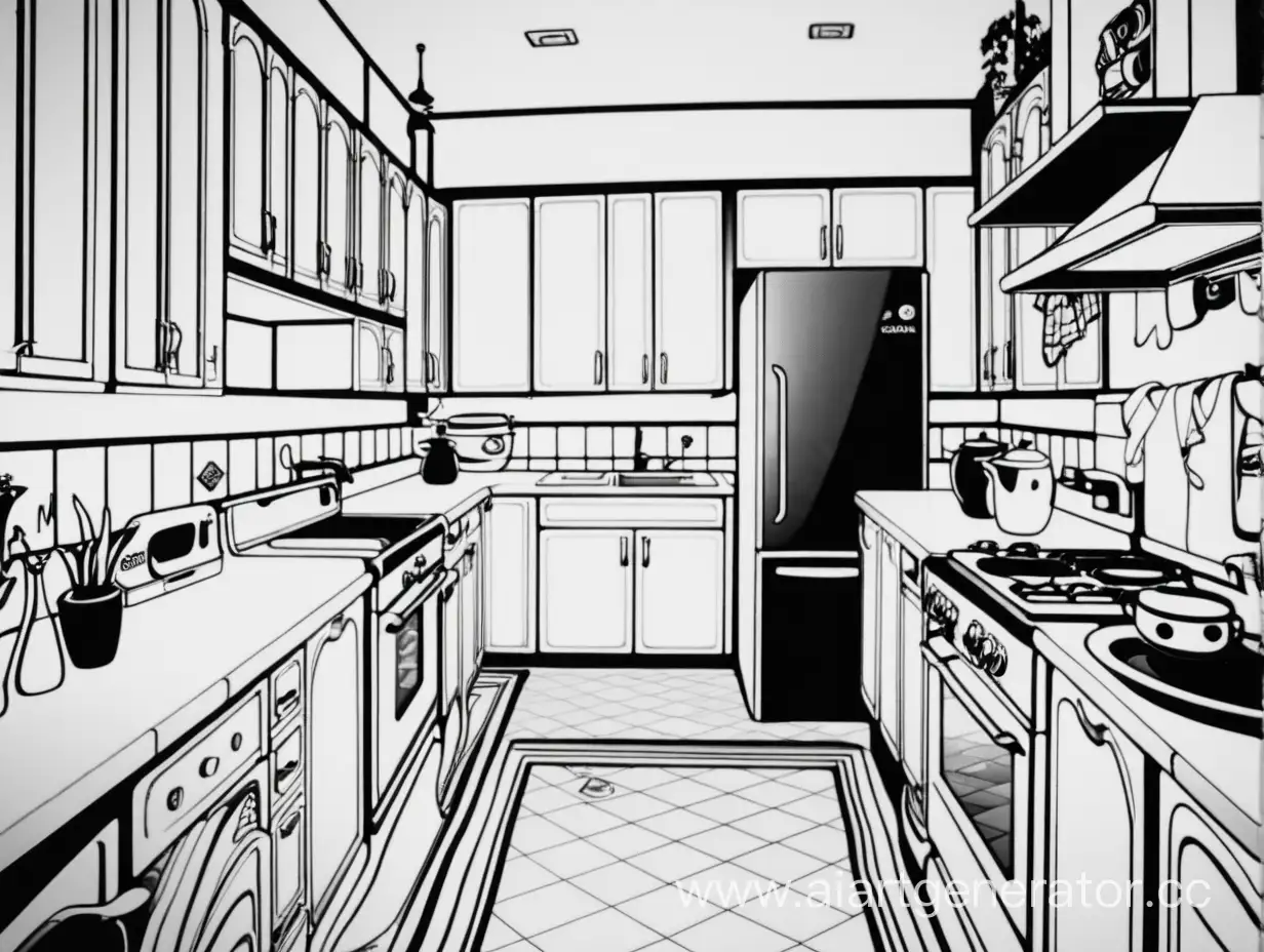 AnimeStyle-Black-and-White-Kitchen-Scene
