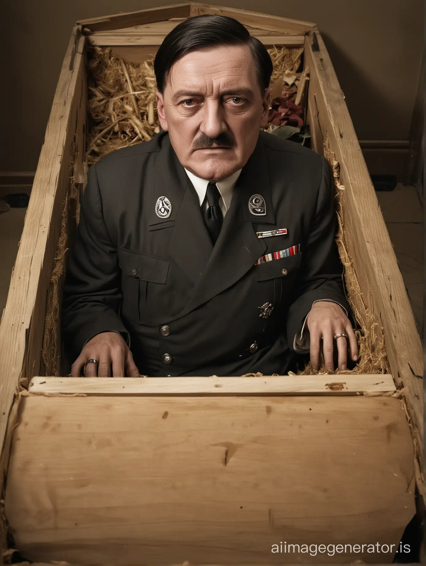 Dead Hitler lies in a coffin