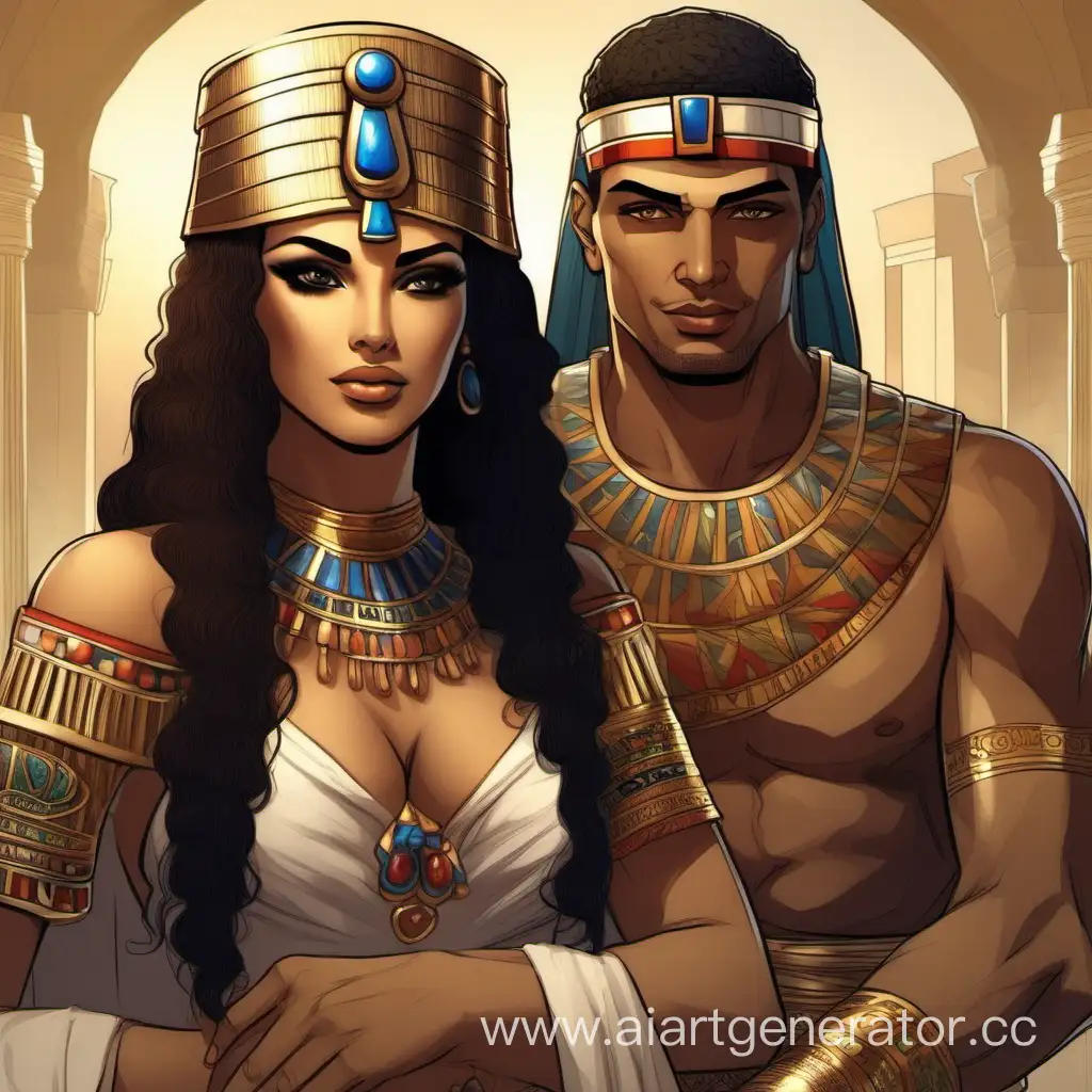 wedding of a Slavic man and an Egyptian woman. Russian bogatyr. Sultry, sexy Egyptian woman