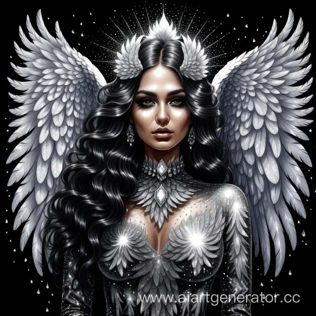 Glitter-Artist-Drawing-Sparkling-Swarovski-Crystals-with-White-and-Black-Feathered-Eagle-Wings