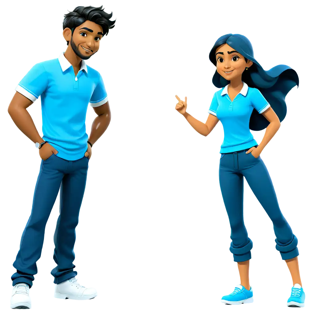 2d vector art, Simple an Indian School boy and Girl  in Blue shirt and dark blue pant
