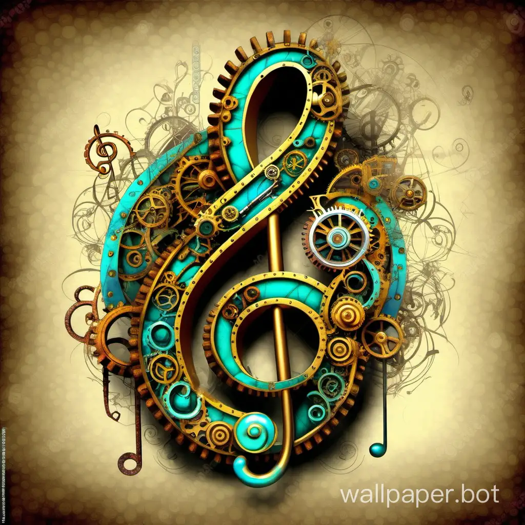 Vibrant-Turquoise-Steampunk-Musical-Clef-Note-Art