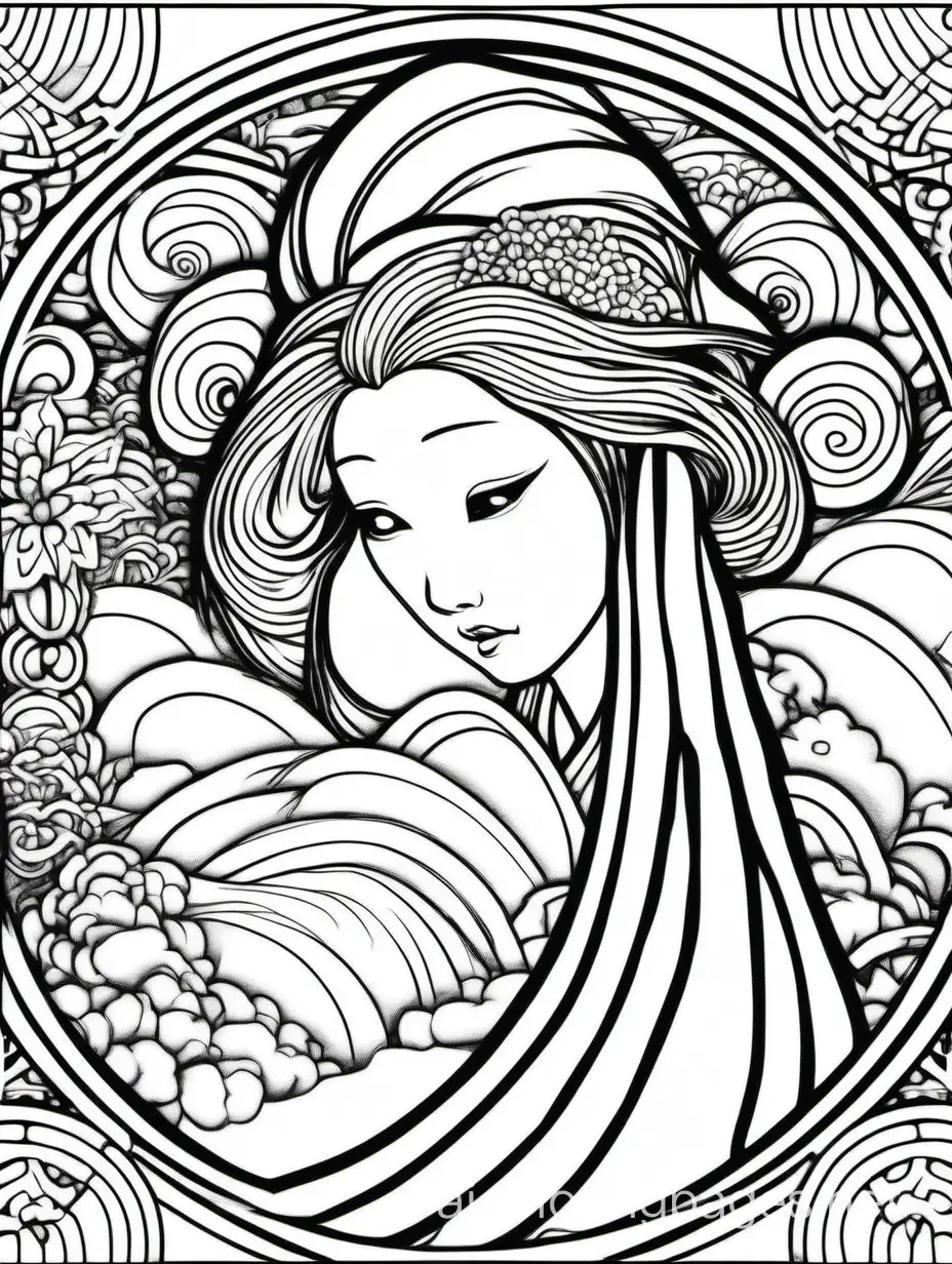Intricate-Japanese-Nipopo-Art-Nouveau-Coloring-Page-Dramatic-Line-Art-Inspired-by-Van-Gogh-and-Arthur-Rackham
