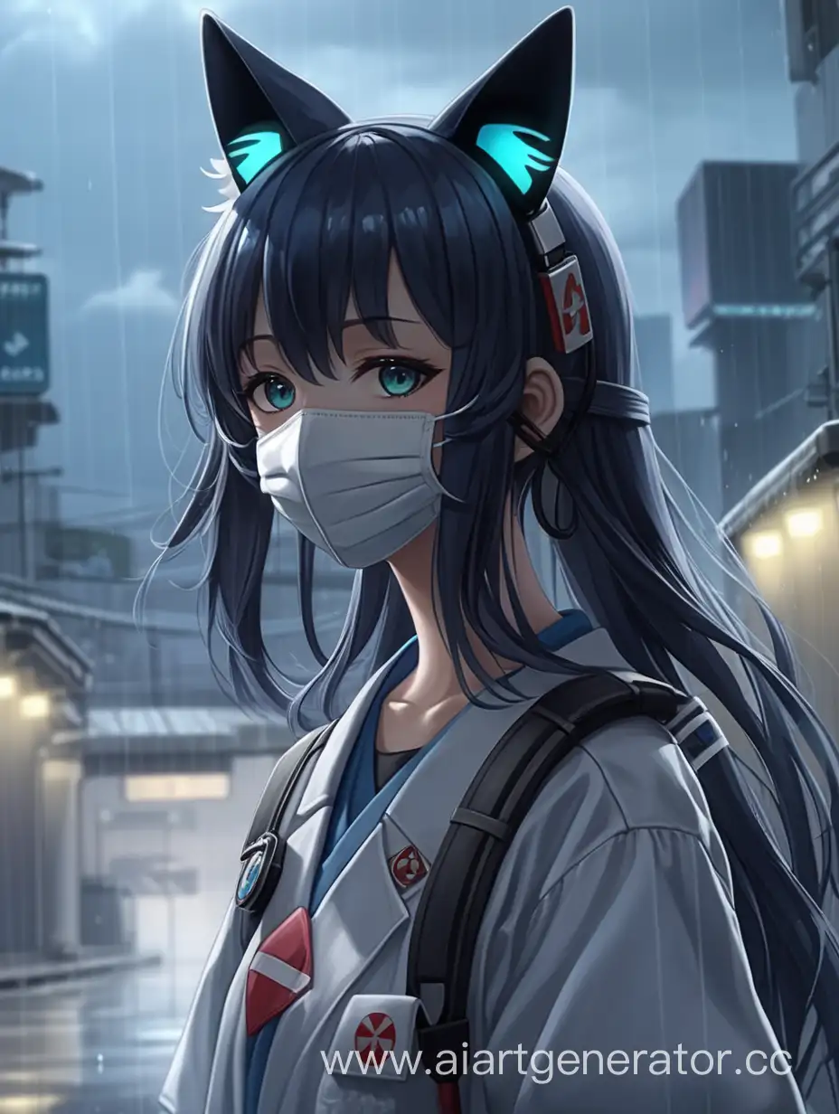 Medic-Anime-Girl-with-Cat-Ears-in-Rainy-Ambiance