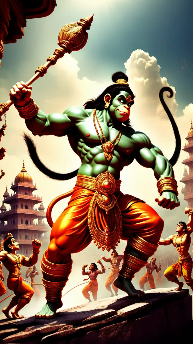 The Great Legend Hanuman fighting Pictures in disney style