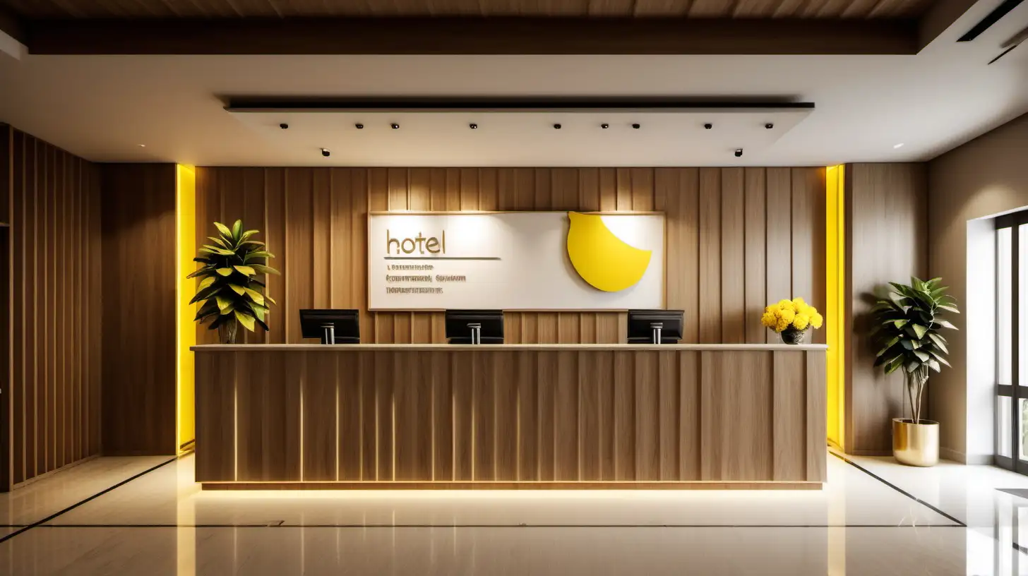Warm Minimalist Hotel Reception with Standing CheckIn Counter