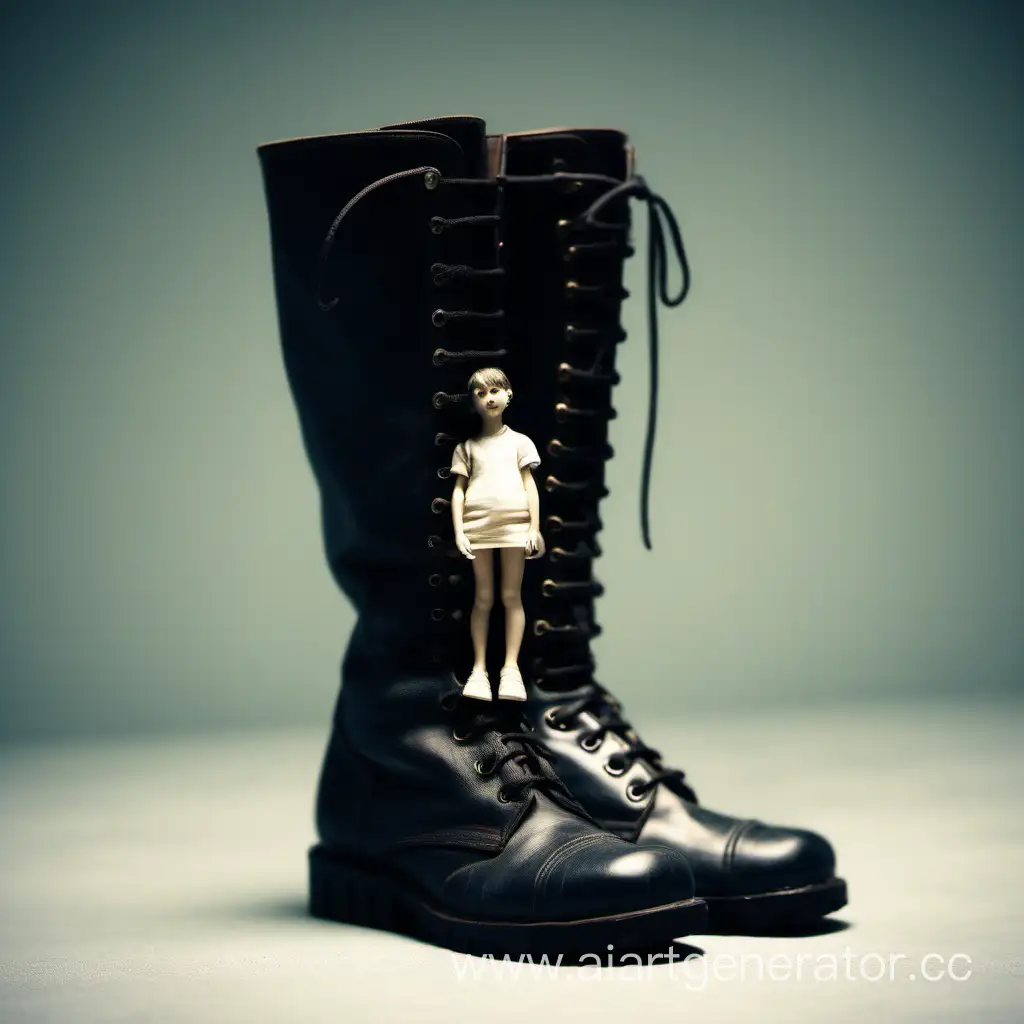 A tiny man under 15-meter girl boot