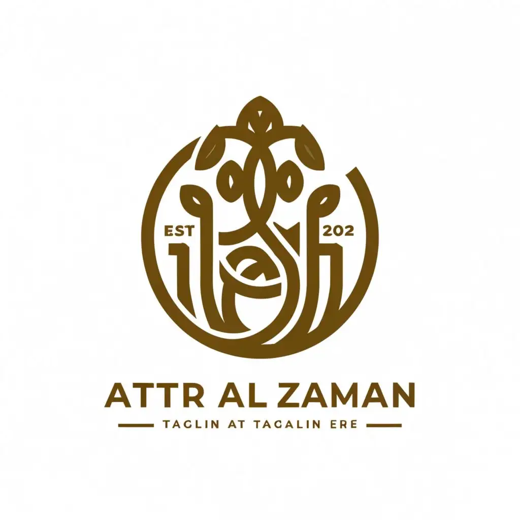 a logo design,with the text "Attar Al Zaman", main symbol:clock, palm tree,complex,clear background