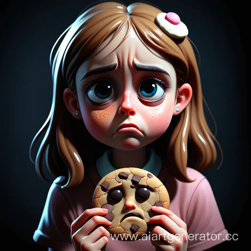 Lonely-Girl-Holding-Cookie-with-a-Pensive-Expression