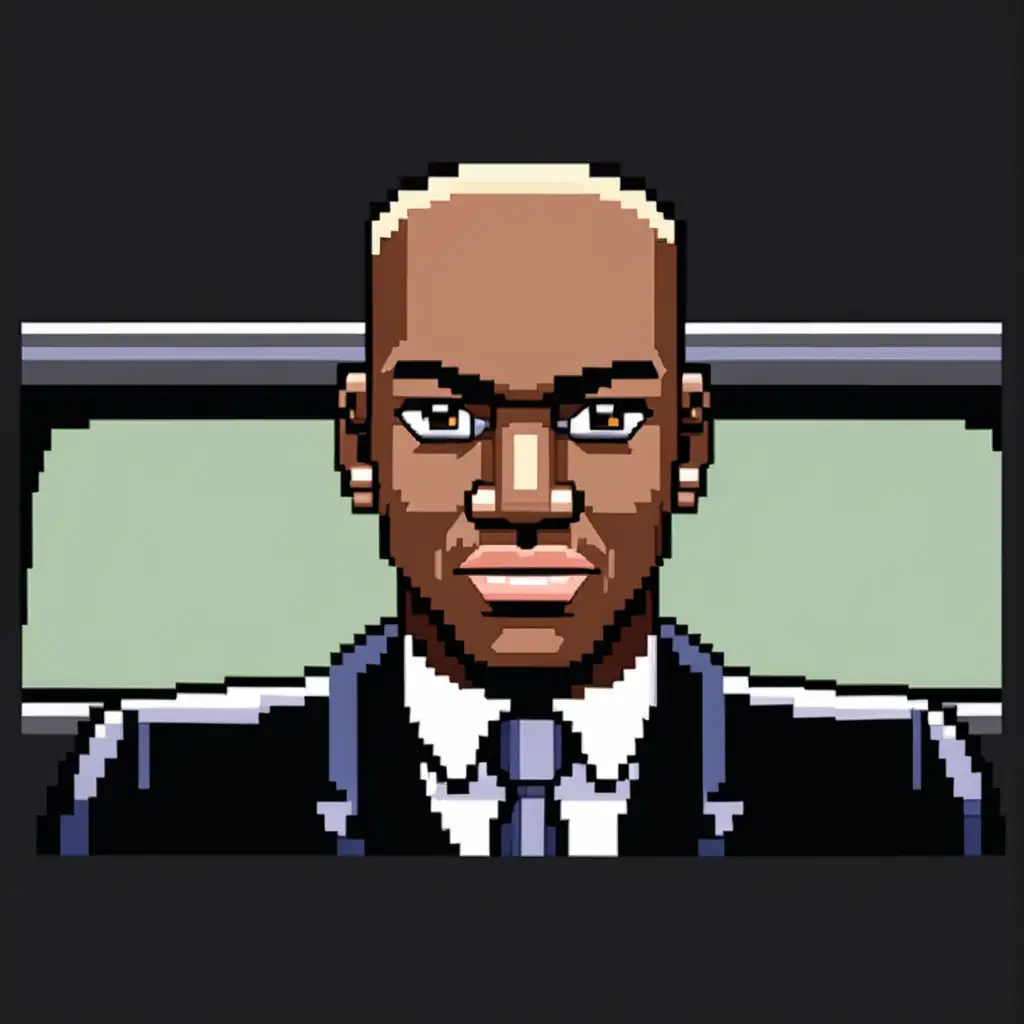 16 bit Pixel Art, limo driver black Male with a shaved head, Face Card