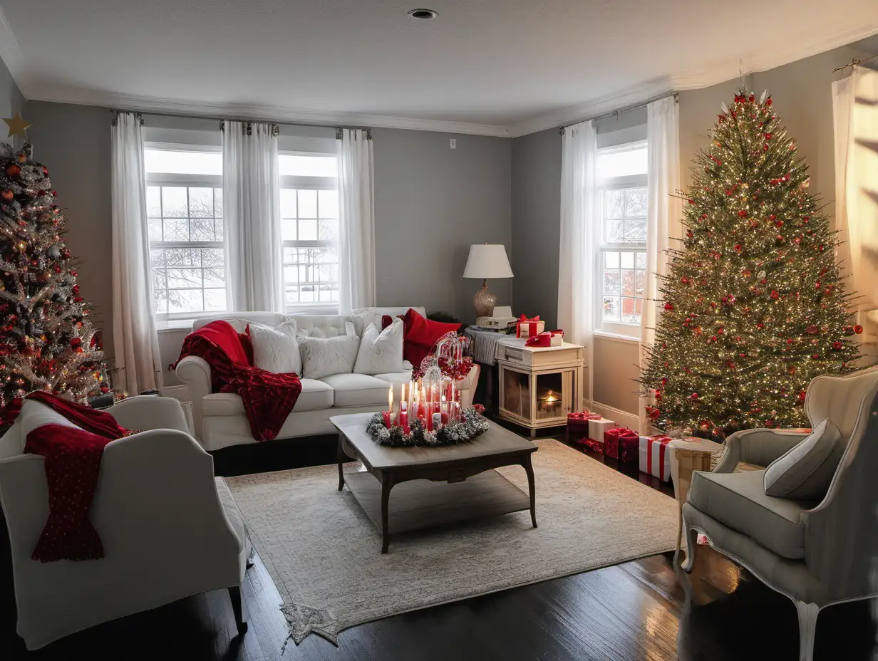 Cozy Christmas Home Decorated for the Holidays with Warm Lights and Festive Ornaments