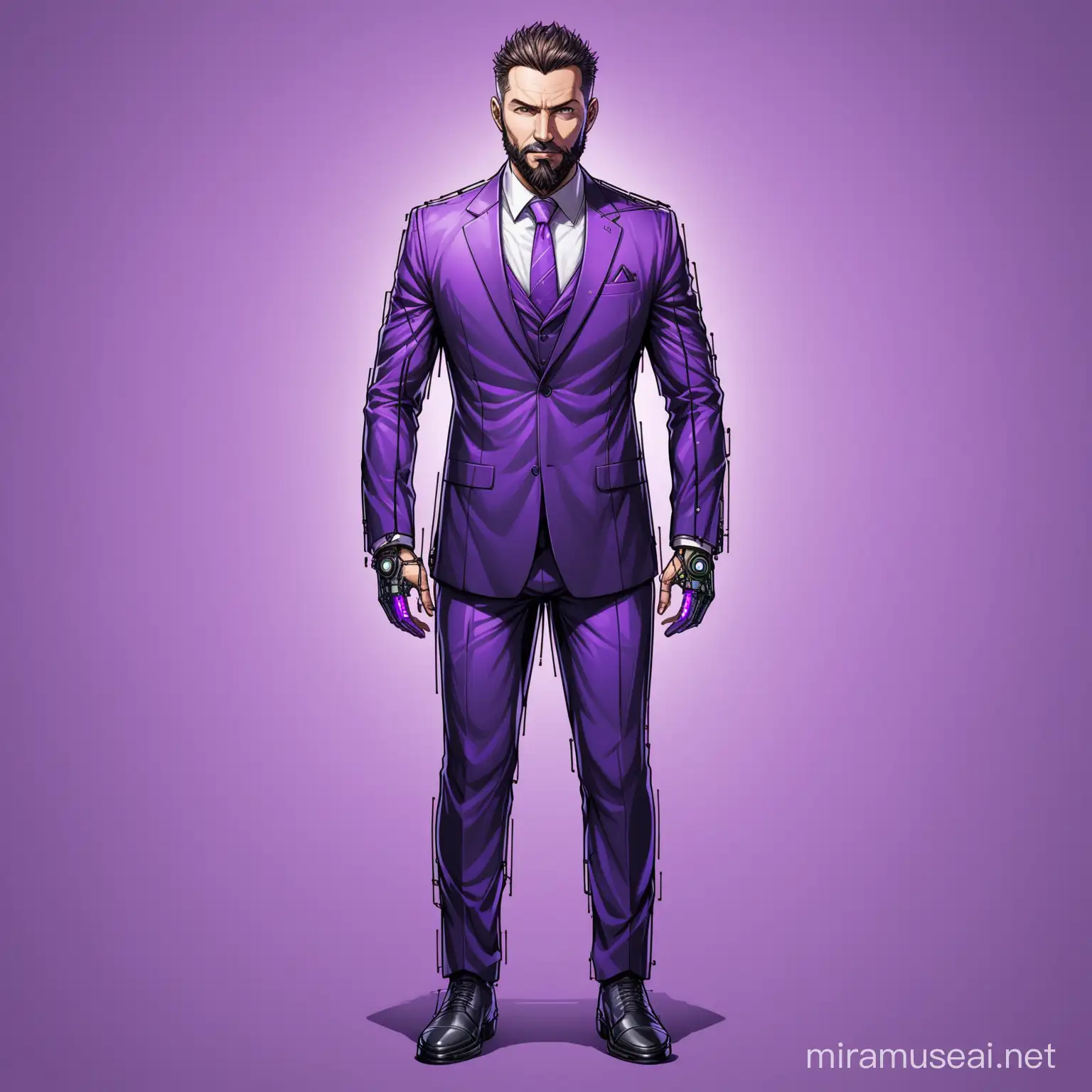 Cyberpunk Corporate Executive Portrait Liev Schreiber Lookalike with Implants and Violet Accents