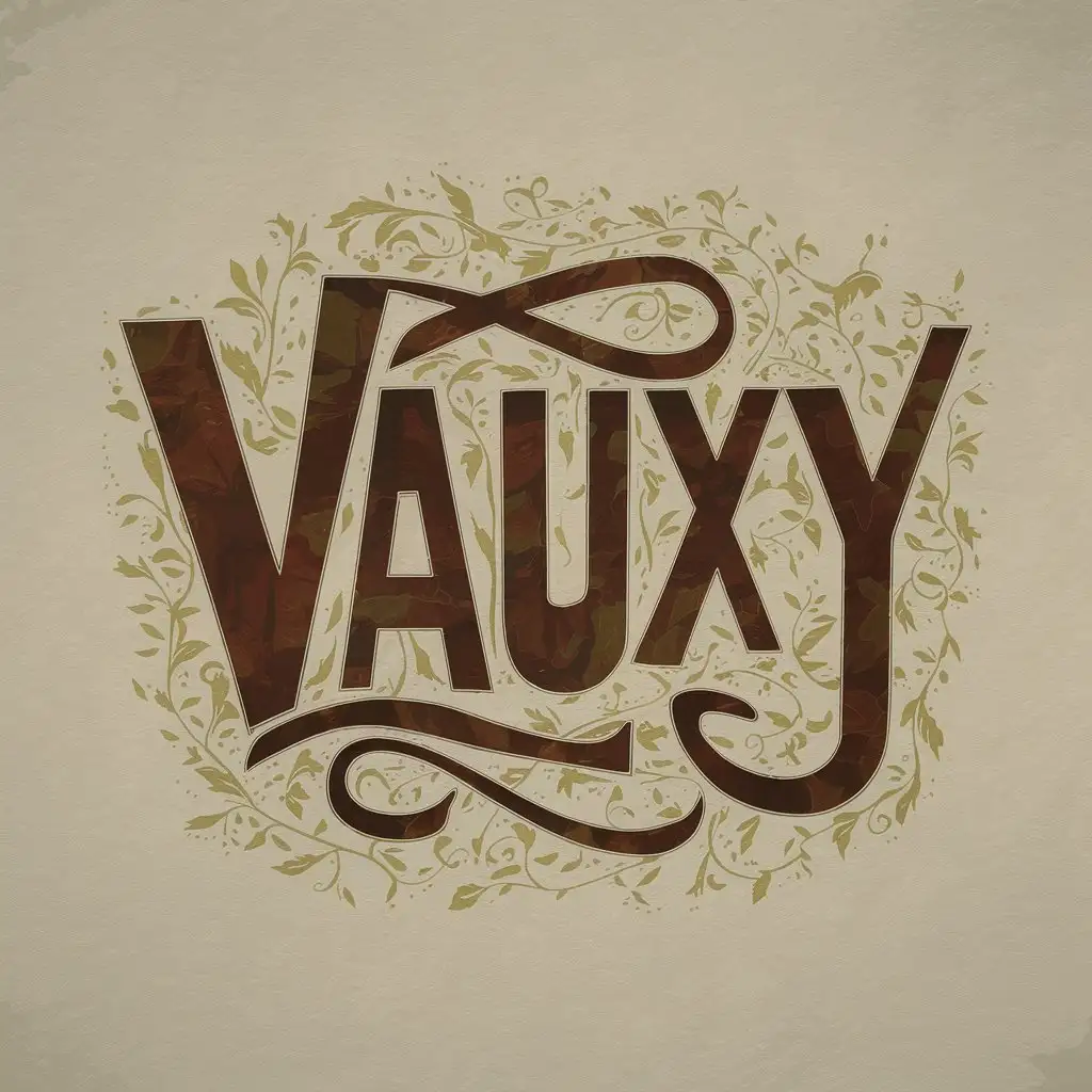 Create a captivating a vectorial logo design featuring the word " VAUXY " as the focal point . Bold typography, folk music, old colors.