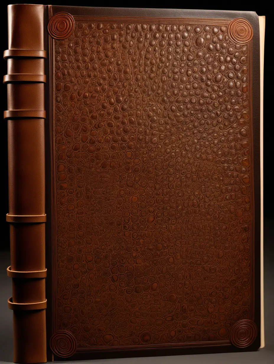 front aligned view of the narrow border of small designs on a blank book covered in leather in the theme "tortoise shell"